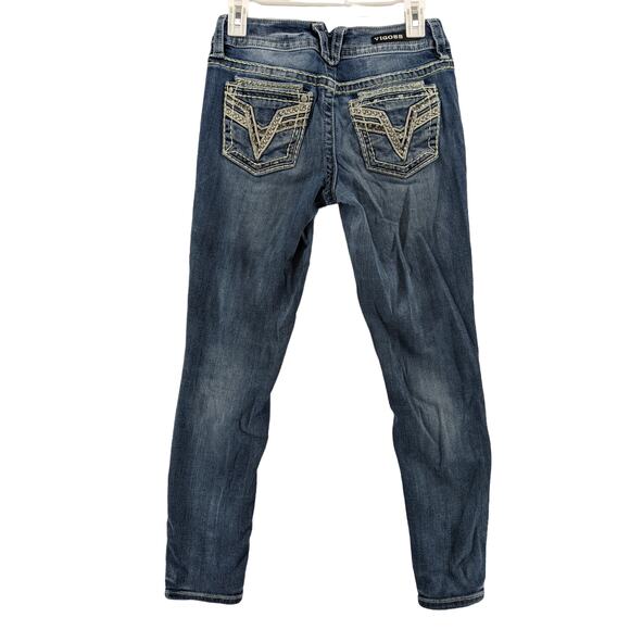 Vigoss Skinny Jeans 1/2 The Dublin 29x26 Low Rise Bling Rhinestone Embroidered - Picture 2 of 16